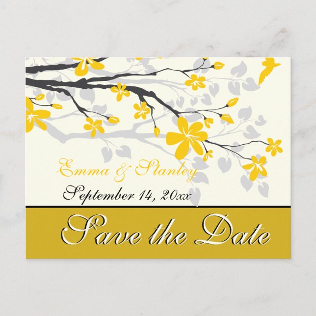 Magnolia with yellow flowers wedding Save the Date Announcement Postcard (Front)