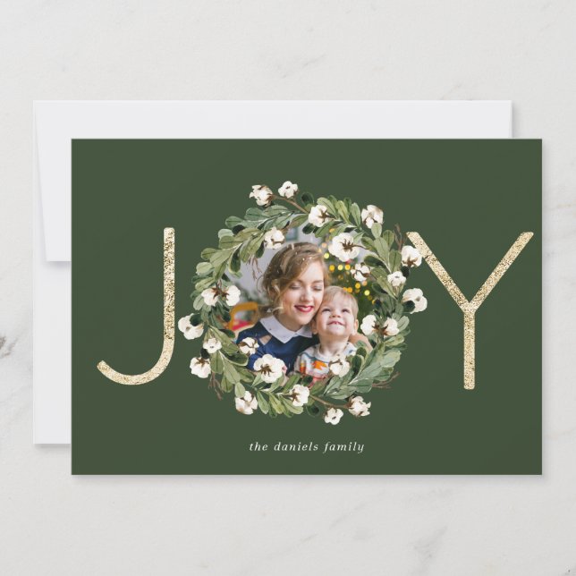Magnolia Wreath JOY Holiday Card (Front)