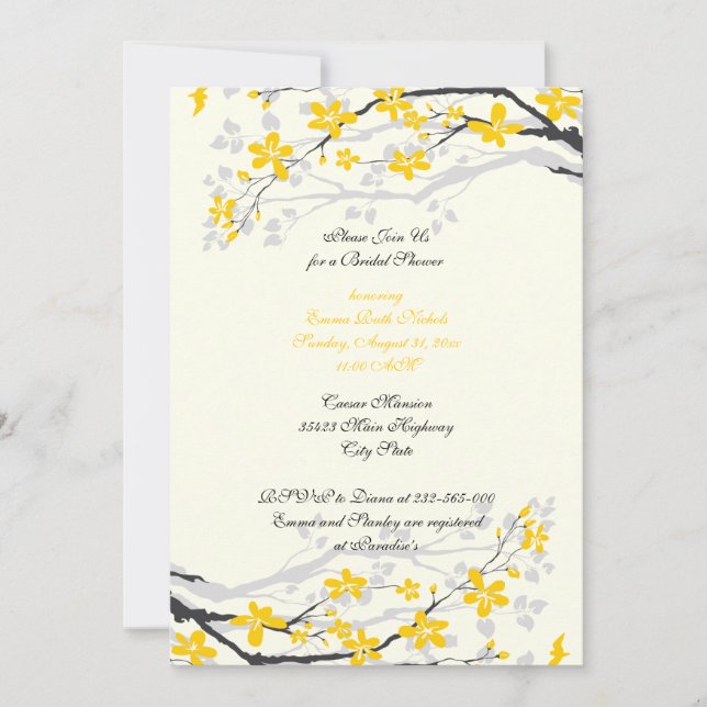 Magnolia yellow flowers bridal shower invitation (Front)