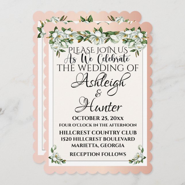Magnolias -A Lovely Day For A Wedding - Invitation (Front/Back)