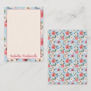 Magnolias and Carnations on Blue Personalised Card