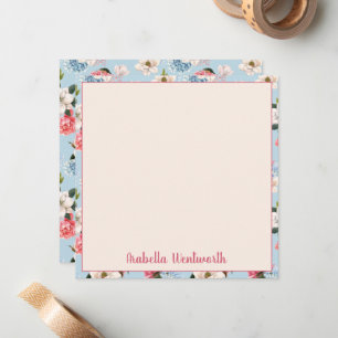 Magnolias and Carnations on Blue Personalised Card
