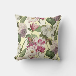 Magnolias and Hydrangeas Garden Vintage Botanical Cushion