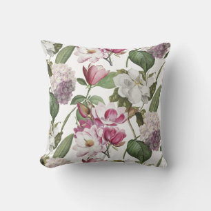 Magnolias and Hydrangeas Garden Vintage Botanical Cushion