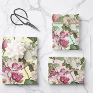 Magnolias and Hydrangeas Vintage Botanical Wrapping Paper Sheet