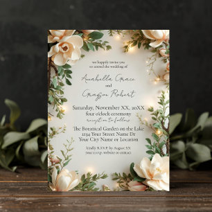 Magnolias and Lights Elegant Floral Wedding Invitation