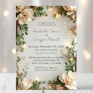 Magnolias and Lights Elegant Floral Wedding Invitation