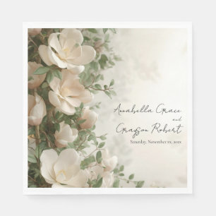 Magnolias and Lights Elegant Floral Wedding Napkin