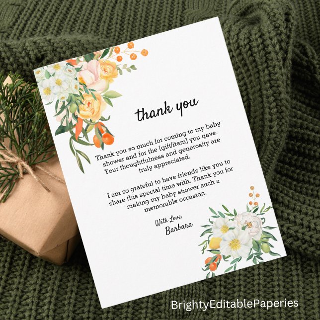 Magnolias, Kumquat Baby Shower Thank You Card  (Creator Uploaded)