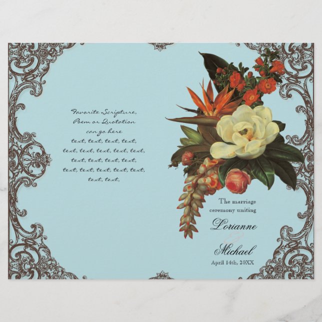 Magnolias n Bird of Paradise - Wedding Program (Front)