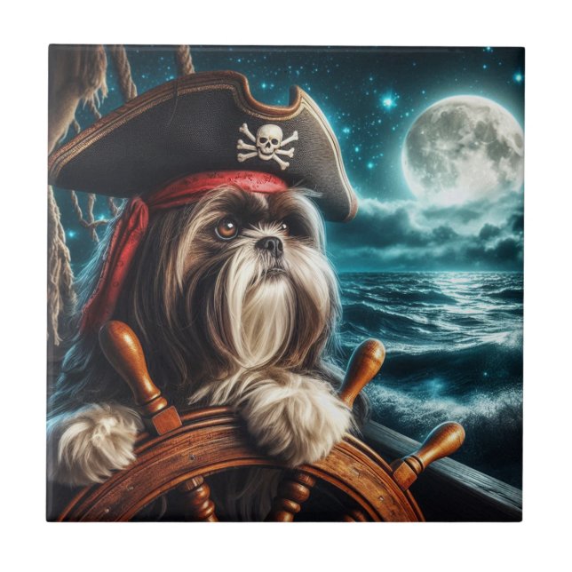 Magnum the Shih Tzu Pirate Tile (Front)