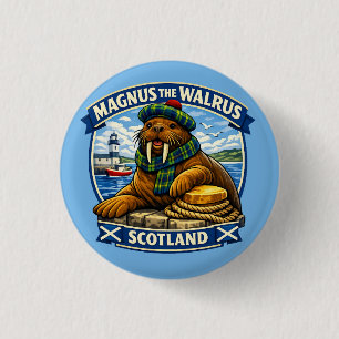 Magnus the Scottish Loving Walrus Seaside Scotland 3 Cm Round Badge