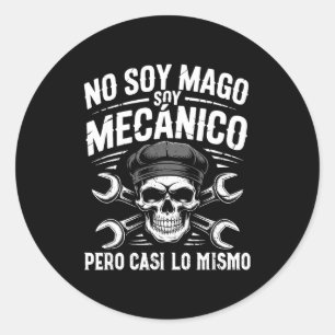 Mago Y Mecánico Funny Car Mechanic Skull Spanish V Classic Round Sticker