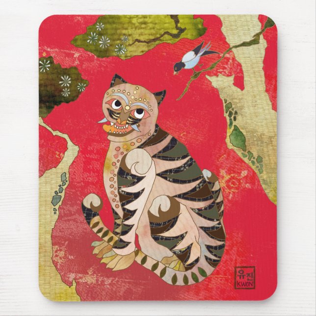 Magpie and Tiger: Korean Folk Art Mouse Pad (Front)
