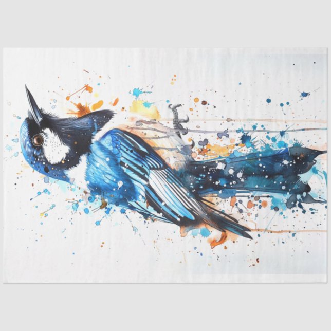 Magpie Bird Azure Whisper Decouapge Tissue Paper (Front)