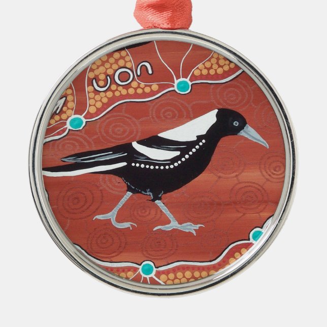 Magpie Dreaming Metal Tree Decoration (Front)