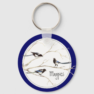 Magpie Family to Customise, Bird Collection Key Ring