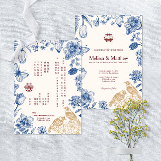 Magpie Floral Bilingual Chinese Wedding Announcement