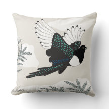 Magpie flying over sage Pillow