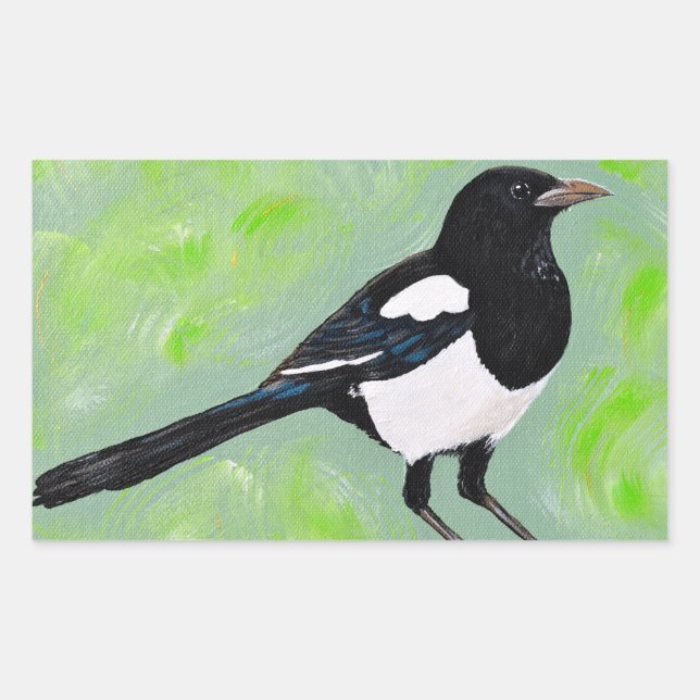 Magpie Painting Rectangular Sticker (Front)