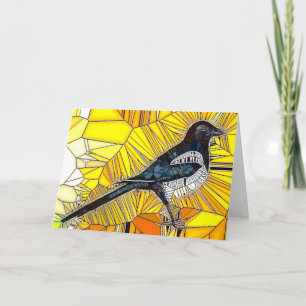 Magpie Stained Glass Greeting Card