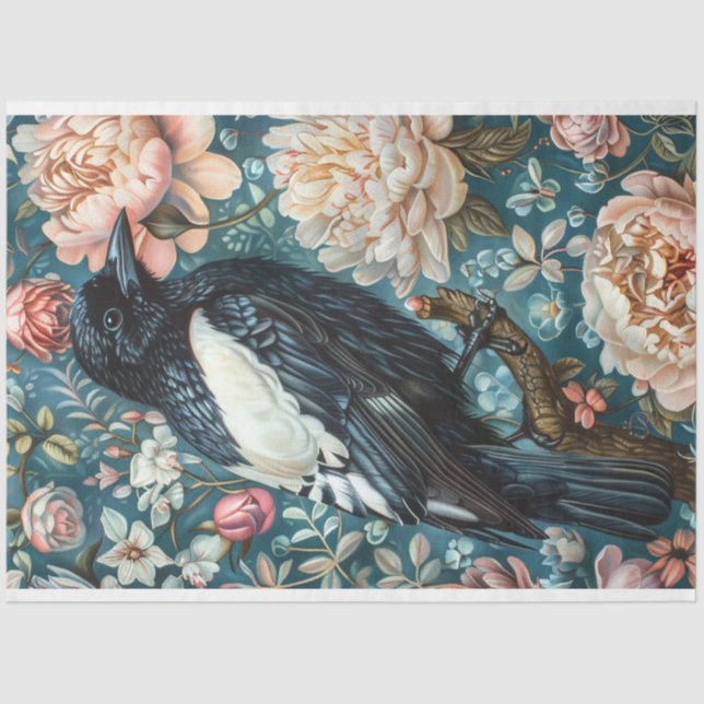 Magpie Vintage Floral Background Decoupage Tissue Paper (Front)