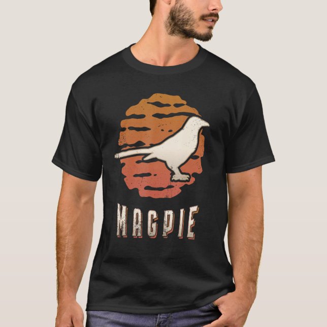Magpie Vintage Retro Classic Animal Sunset T-Shirt (Front)