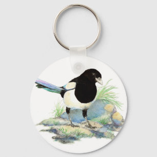 Magpie  - Watercolor Bird Key Ring