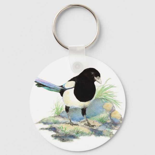 Magpie  - Watercolor Bird Key Ring (Front)