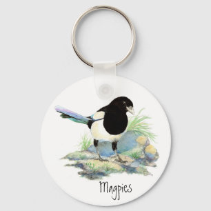 Magpie  - Watercolor Bird Key Ring