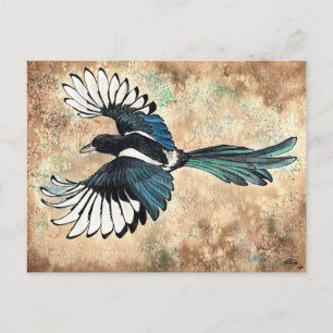 Magpie Watercolor Postcard