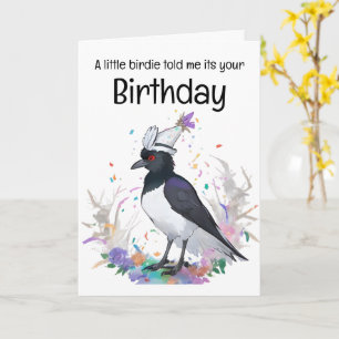 Magpie wearing birthday hat confetti background card