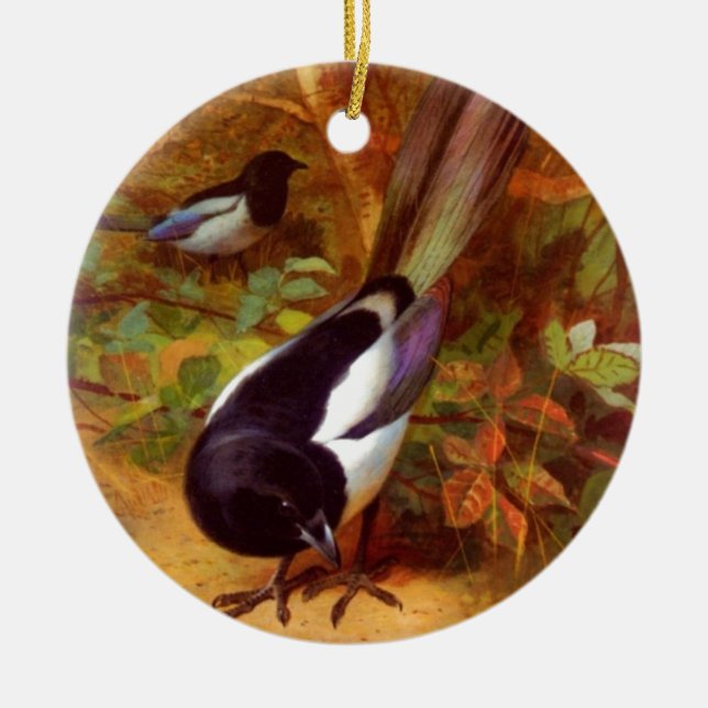 Magpie wild bird ceramic tree decoration (Front)