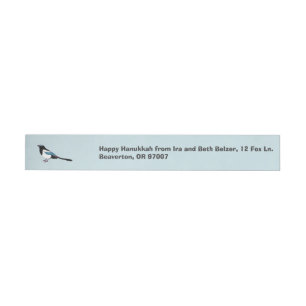 magpie with yamaka/kippah Hanukkah wrap-label Wraparound Address Label
