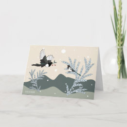 Magpies & berries.Magpie Holiday card