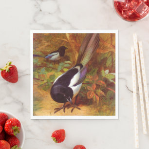 Magpies, fine art painting, napkin