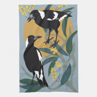 Magpies In The Winter Sun Tea Towel