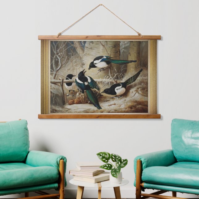 Magpies Round A Dead Female Capercaillie Hanging Tapestry (Living Room)
