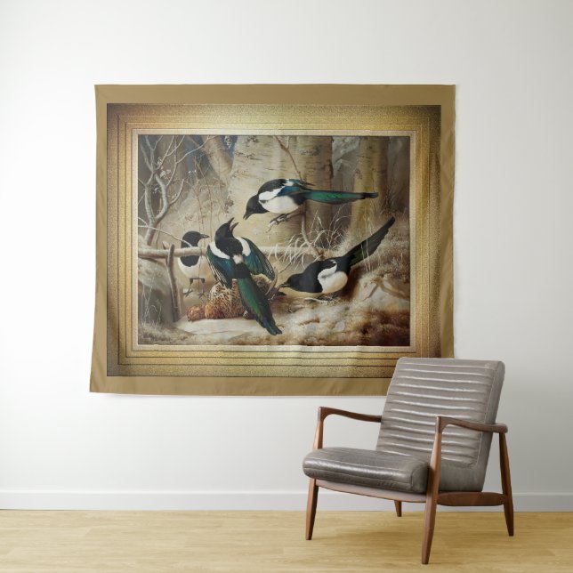 Magpies Round A Dead Female Capercaillie Tapestry (In Situ (Horizontal))