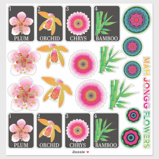 Mah Jongg 4 Flowers Stickers (Sheet)