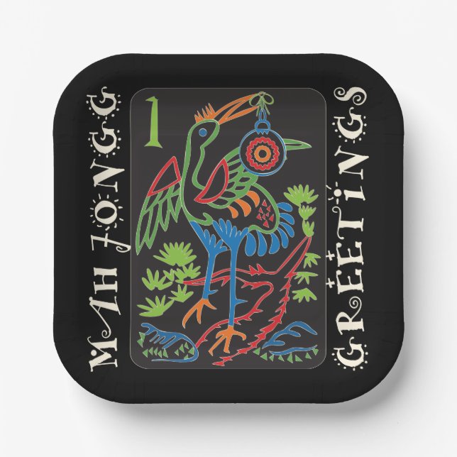 Mah Jongg Bird Greetings Paper Plates (Front)