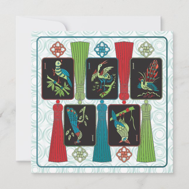 Mah Jongg Bird Tassels Flat Card (Front)