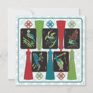 Mah Jongg Bird Tassels Flat Card