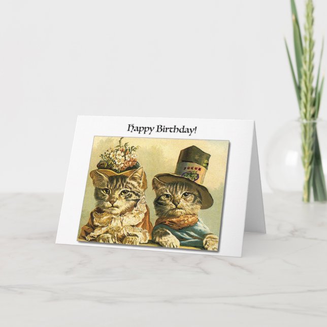 Mah Jongg Birthday Card Victorian Cats (Front)