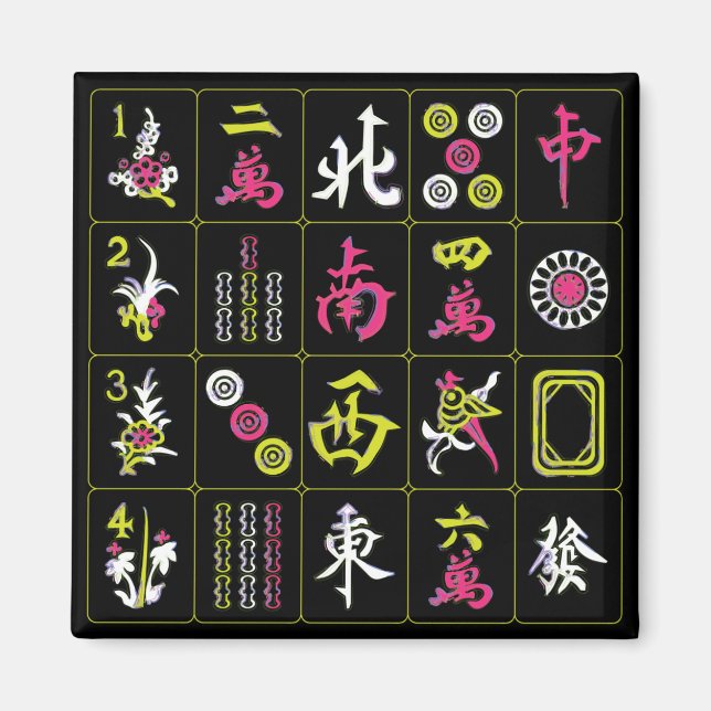 Mah Jongg Black/Fuchsia/Lime Magnet (Front)