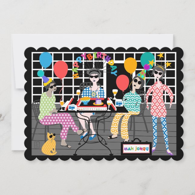 Mah Jongg Cat Birthday Card (Front)