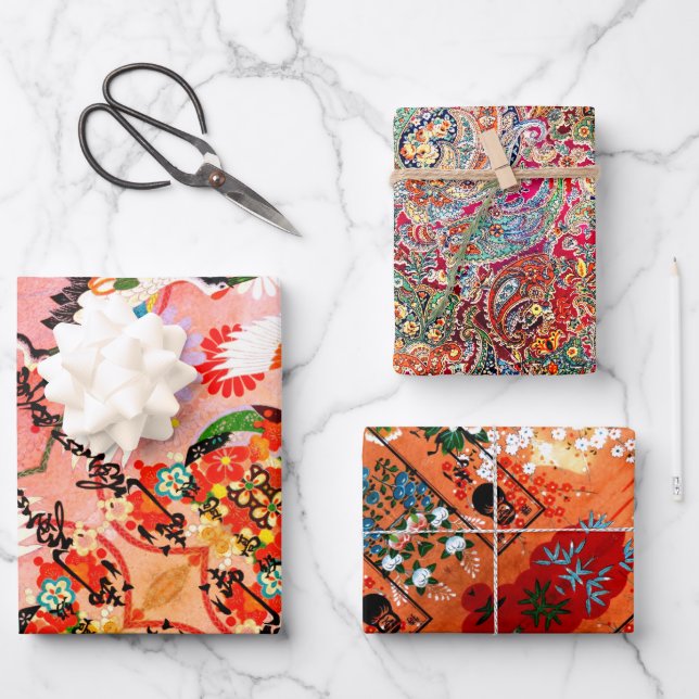 Mah Jongg Egrets and Paisley Wrapping Paper Sheets (Front)