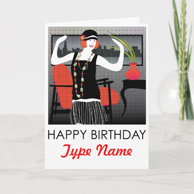 Mah Jongg Flapper Dancer Birthday Card (Front)