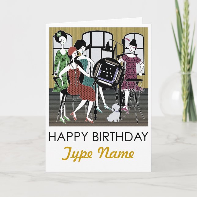Mah Jongg Flappers Dog Birthday Card (Front)