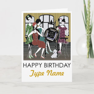 Mah Jongg Flappers Dog Birthday Card